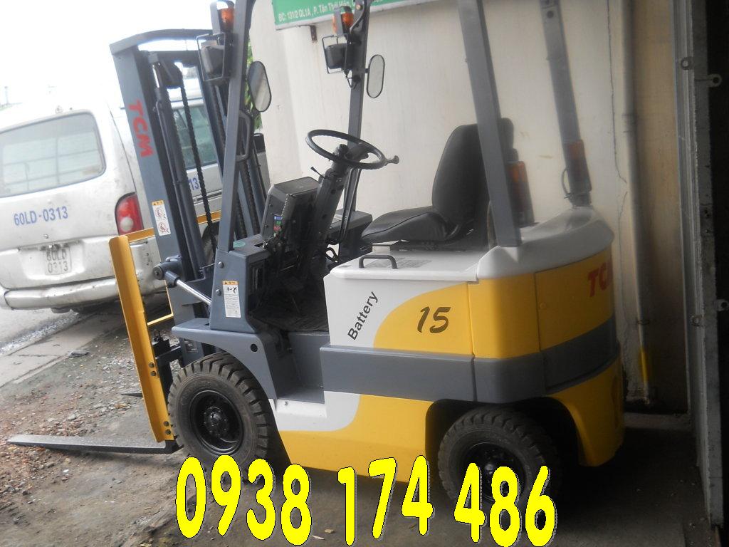 Xe nâng điện cũ TCM 1.5 tấn cao 3 mét, ngồi lái